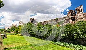 Famous ancient walls of Constantinople in Istanbul