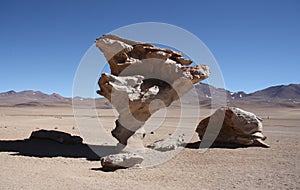 Famous Arbol de Piedra, Stone valley, Atacama Desert, Bolivia
