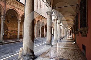 Famous arcade of Bologna. Via Zamboni. Unesco Heritage since 2021. Italy photo