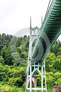 Famous arch gothic St Johns bridge across the Willamette River