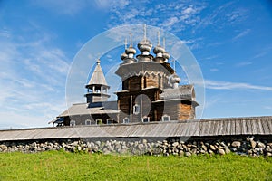 Famous architectural ensemble on Kizhi Island in Karelia in Russ photo