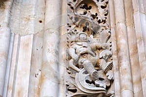 The famous astronaut carved in stone in the facade of the Salamanca Cathedral