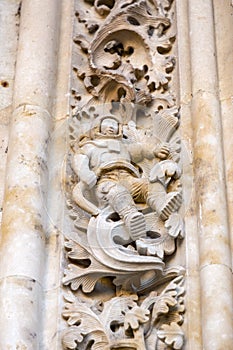 The famous astronaut carved in stone in the facade of the Salamanca Cathedral