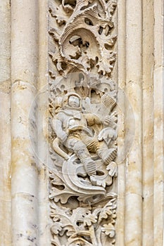 The famous astronaut carved in stone in the Salamanca Cathedral Facade