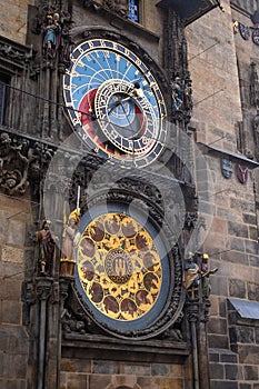 Famous astronomical clock in the old town of prague. Tourist attraction in the czech republic