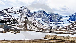 The famous Athabasca Glacier and the surrounding mountains of the Columbia Icefields in Jasper National Park, Alberta, Canada