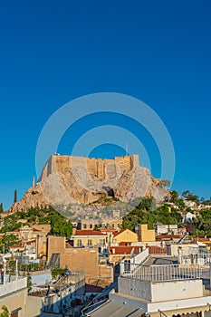 Famous Athens landmark Acropolis with view over the town