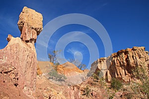 The famous attraction in Kenya is the gorge of Hell`s Kitchen - stones and rocks with colorful sand near Marafa, Malindi