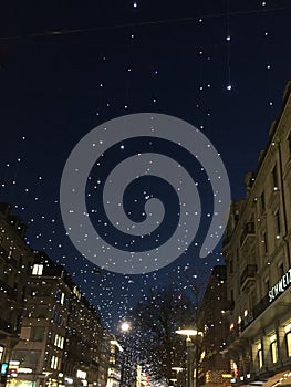 Famous Bahnhofstrasse in the city of Zurich at night with christmas lights photo