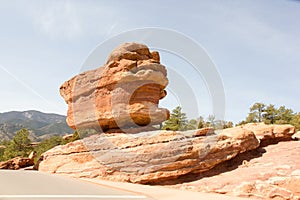 The famous Balanced Rock in Garden of the Gods, Colorado Springs, Colorado, USA