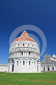 The famous baptistery on Square of Miracles in Pisa, Italy