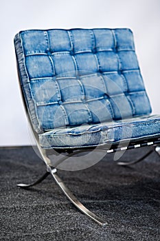 Famous Barcelona chair in blue jeans color