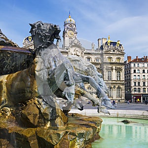 Famous Bartholdi Fountain in Lyon