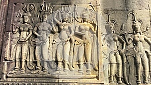 The famous bas-relief of Apsaras, of the Angkor Wat temple in Siem Reap, Cambodia