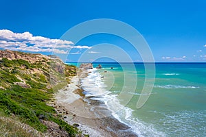 The famous beach of Aphrodite`s rock or Venus rock, Petra tou Romiou, Cyprus
