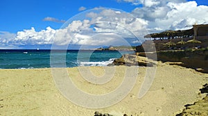 The famous beach cala comte and its breathtaking panorama