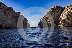 The famous beach of lovers in Cabo San Lucas near the arch, in the Gulf of California where the Sea of Cortes meets the Pacific