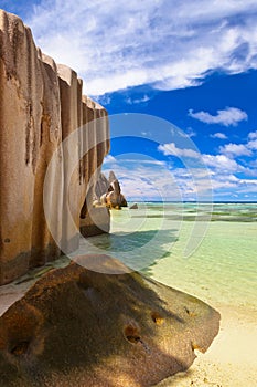 Famous beach Source d`Argent at Seychelles