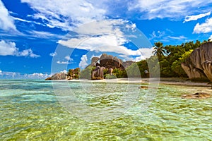Famous beach Source d`Argent at Seychelles