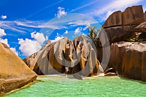 Famous beach Source d'Argent at Seychelles