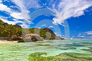 Famous beach Source d`Argent at Seychelles