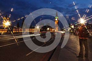 Famous and Beautiful night view to Big Ben and Houses of Parliament from Westminster Bridge, London, UK