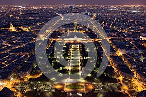 Famous Beautiful night view to Paris from the Eiffel Tower