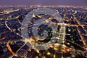 Famous and Beautiful night view to Paris from the Eiffel Tower