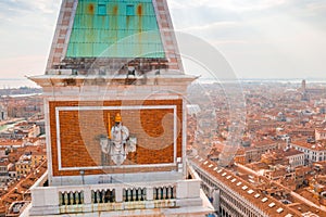 Famous bell tower of St Mark's Basilica and Loggetta at Piazza San Marco in Venice, Italy