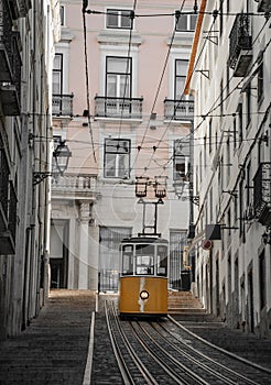 Famous Bica Funicular Elevador da Bica or Ascensor da Bica, the third oldest of all, inaugurated in 1892, in district of Baixa- photo