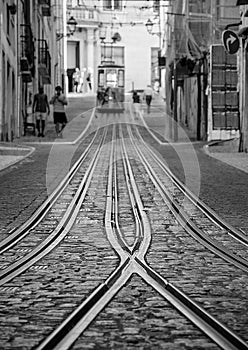 Famous Bica Funicular Elevador da Bica or Ascensor da Bica, the third oldest of all, inaugurated in 1892, in district of Baixa- photo