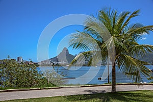 Famous bicycle track Rodrigo de Freitas Lagoon and Dois Irmaos Mountain, Rio de Janeiro