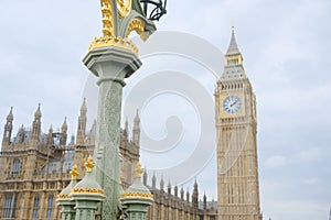 Famous Big Ben clock tower near the Palace of Westminster in London