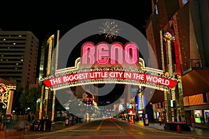 Famous The Biggest Little City in the World sign over Virginia street in Reno, Nevada