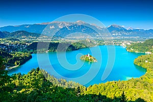 Famous Bled Lake,church and castle,Slovenia,Europe