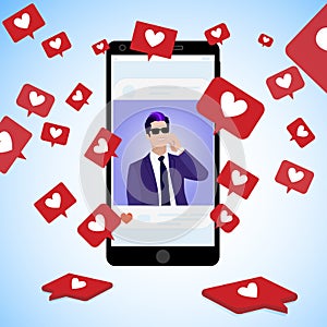 Famous blogger post, collect social icons red hearts