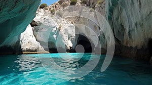 Famous blue caves, an extraordinary seascape of magnificent geologic formations. beautiful landscape