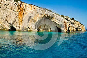 Famous blue caves view on Zakynthos island, Greece