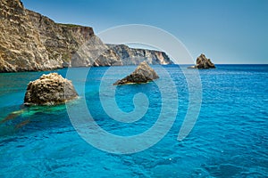 Famous blue caves view on Zakynthos island, Greece