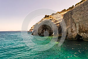 Famous blue caves in Zakynthos island in Greece.