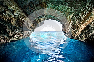 The famous blue caves on Zakynthos island, Ionian Sea, Greece photo