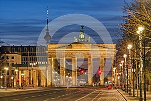 The famous Brandenburg Gate in Berlin at dawn