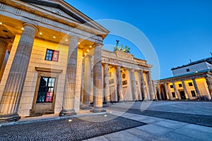 The famous Brandenburg Gate in Berlin at dawn