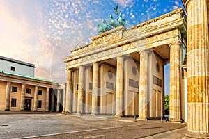Famous Brandenburg Gate or Brandenburger Tor, side view, Berlin, Germany