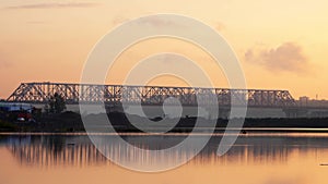 The famous bridge 777 in Krasnoyarsk, at sunset