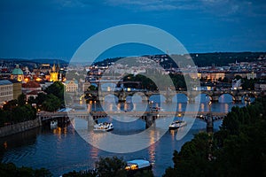 Famous bridges of Prague during blue hour