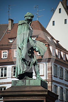 the famous bronze statue of Gutenberg, the inventor of the printing press