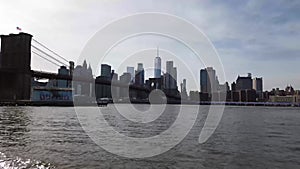 The famous Brooklyn bridge and Manhattan bridge over the East River in New York, the bridge is a hybrid cable-stayed suspension