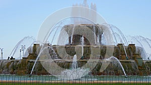 Famous Buckingham Fountain at Chicago Grant Park - CHICAGO. UNITED STATES - JUNE 11, 2019