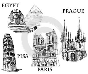 Famous buildings, city symbols